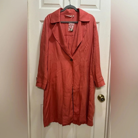 Soft Surroundings Coral Town & Country Trench Coat Lightweight Pleats Sz Med - Picture 1 of 13